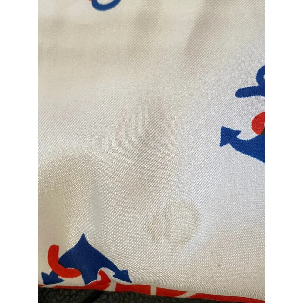 Vintage Nautical Americana Red White‎ Blue Scarf Anchors Silky Fabric 52